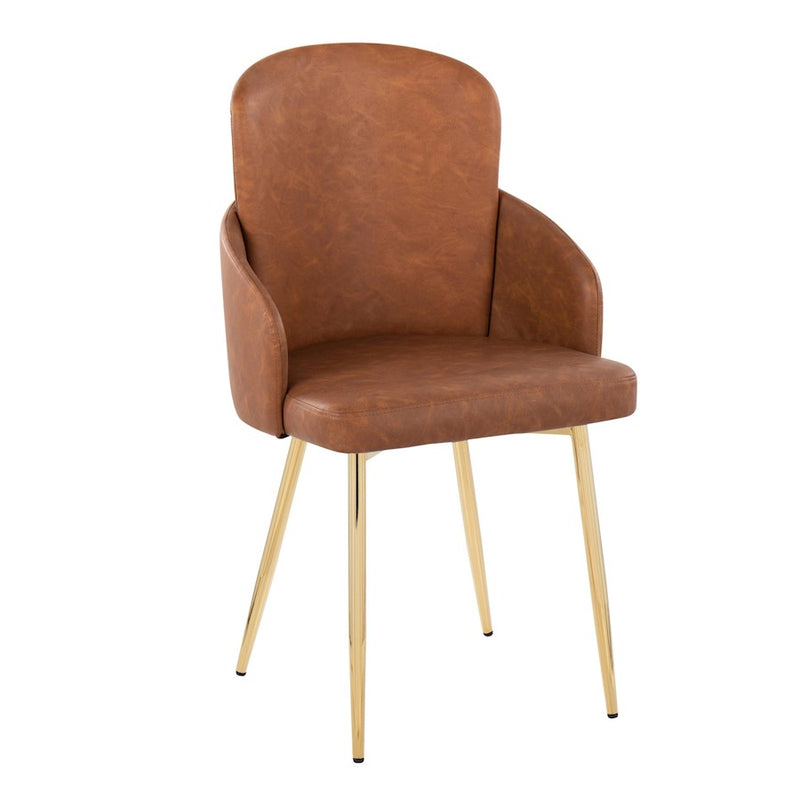 LumiSource Dahlia Dining Chair, Set of 2, Gold/Camel/Chrome