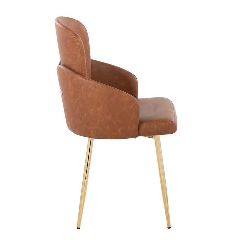 LumiSource Dahlia Dining Chair, Set of 2, Gold/Camel/Chrome