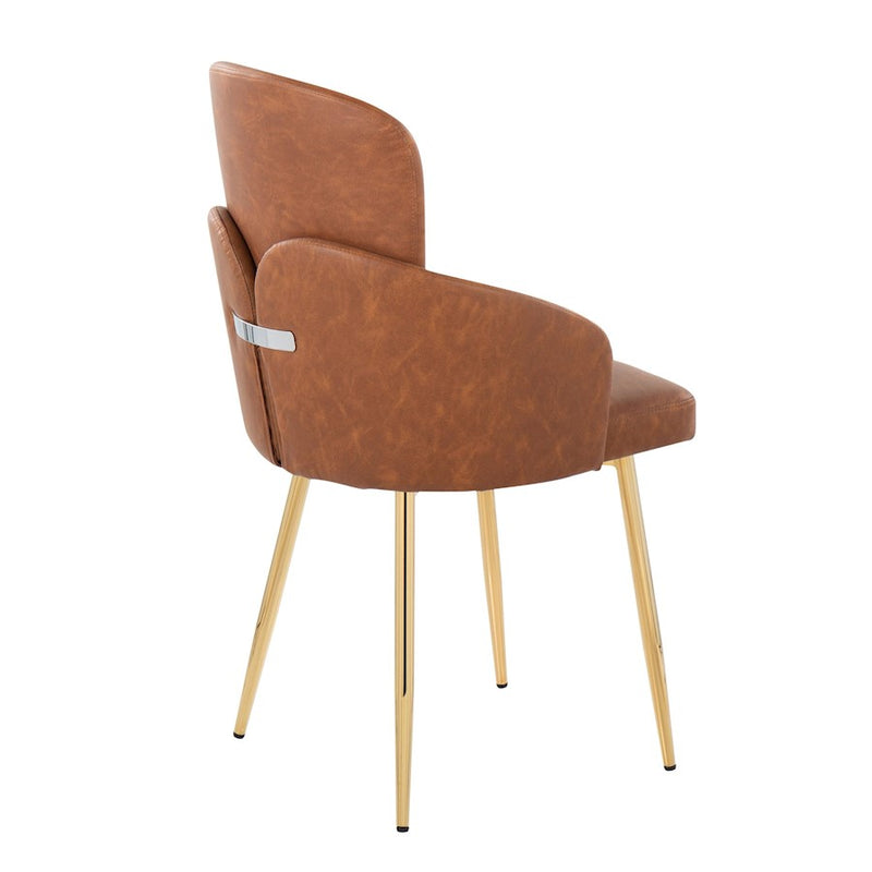 LumiSource Dahlia Dining Chair, Set of 2, Gold/Camel/Chrome