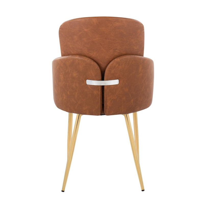 LumiSource Dahlia Dining Chair, Set of 2, Gold/Camel/Chrome