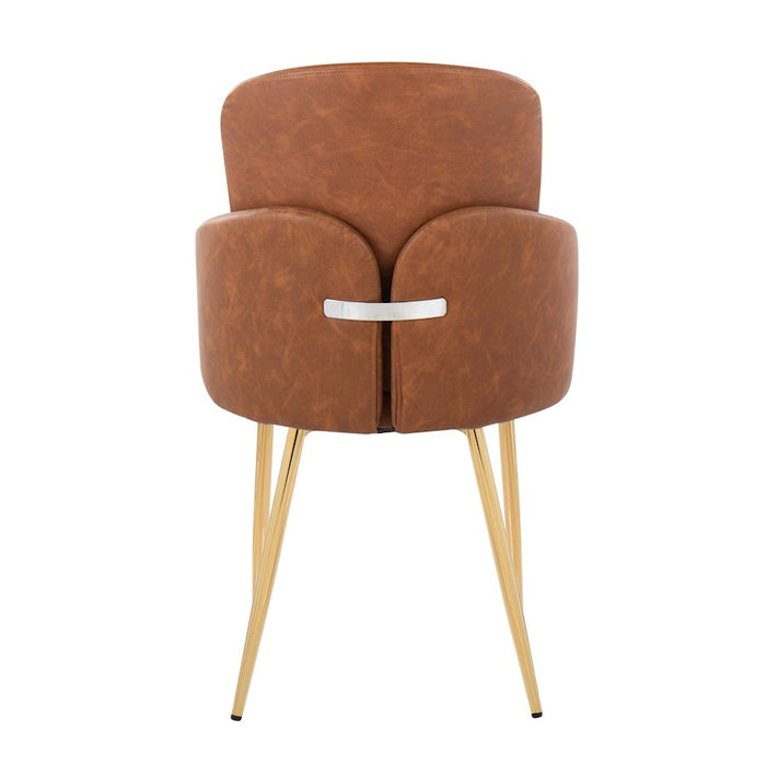 LumiSource Dahlia Dining Chair, Set of 2, Gold/Camel/Chrome
