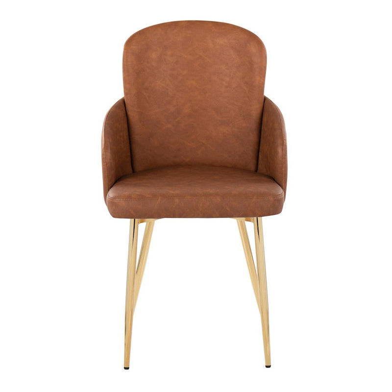 LumiSource Dahlia Dining Chair, Set of 2, Gold/Camel/Chrome