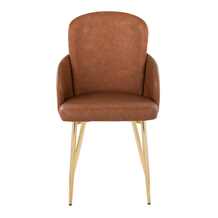 LumiSource Dahlia Dining Chair, Set of 2, Gold/Camel/Chrome