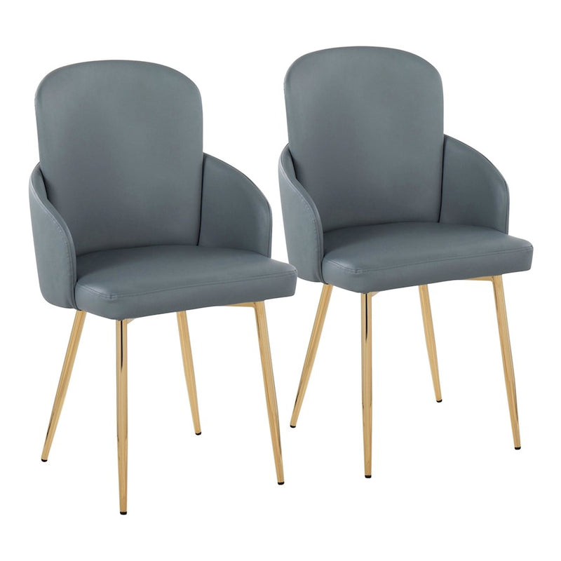 LumiSource Dahlia Dining Chair, Set of 2, Gold/Grey PU/Chrome - CH-DAHLIA2AUGY2