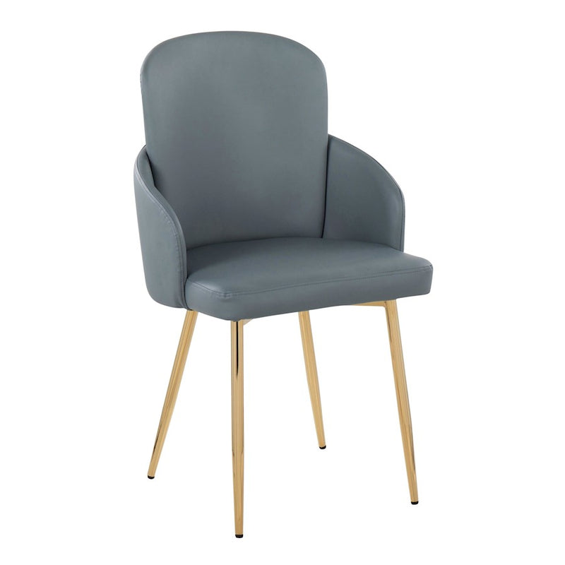 LumiSource Dahlia Dining Chair, Set of 2, Gold/Grey PU/Chrome