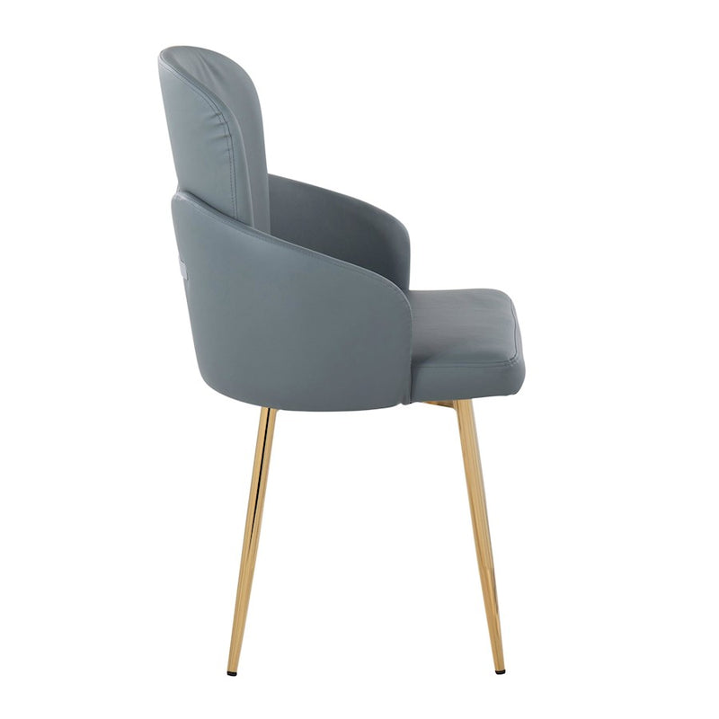 LumiSource Dahlia Dining Chair, Set of 2, Gold/Grey PU/Chrome