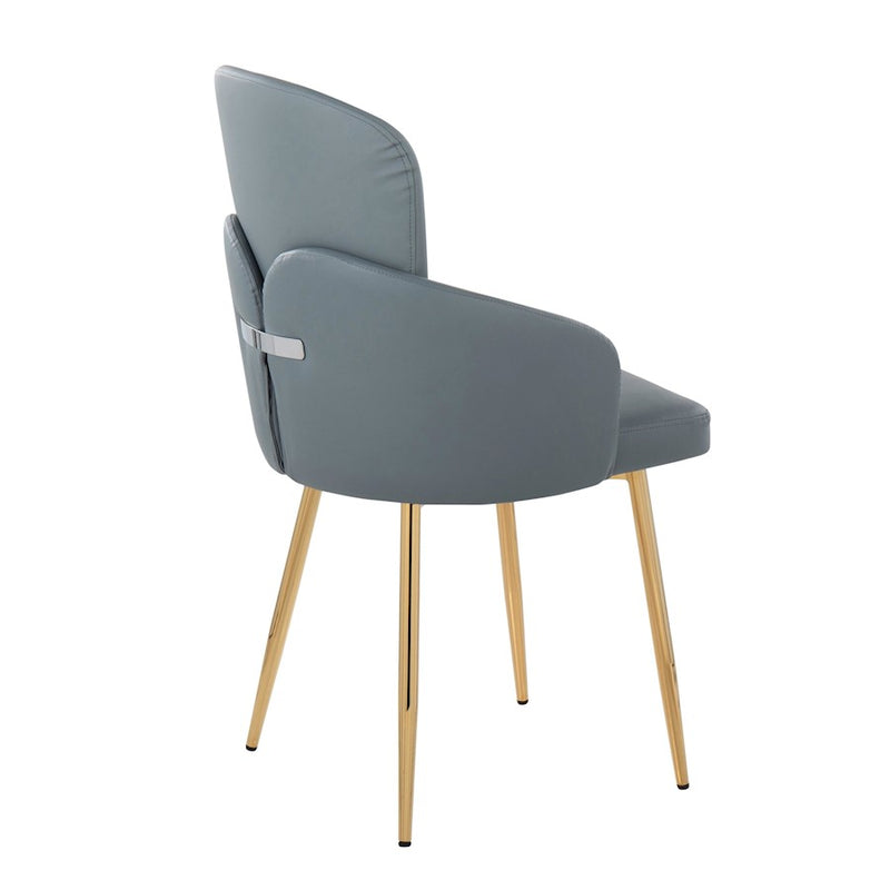 LumiSource Dahlia Dining Chair, Set of 2, Gold/Grey PU/Chrome