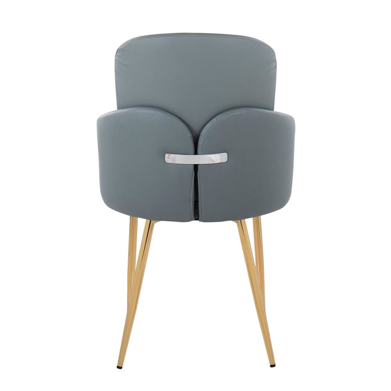LumiSource Dahlia Dining Chair, Set of 2, Gold/Grey PU/Chrome