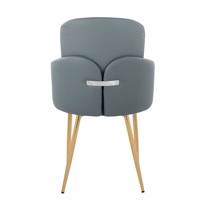 LumiSource Dahlia Dining Chair, Set of 2, Gold/Grey PU/Chrome