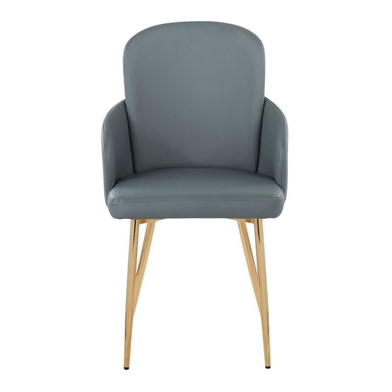 LumiSource Dahlia Dining Chair, Set of 2, Gold/Grey PU/Chrome