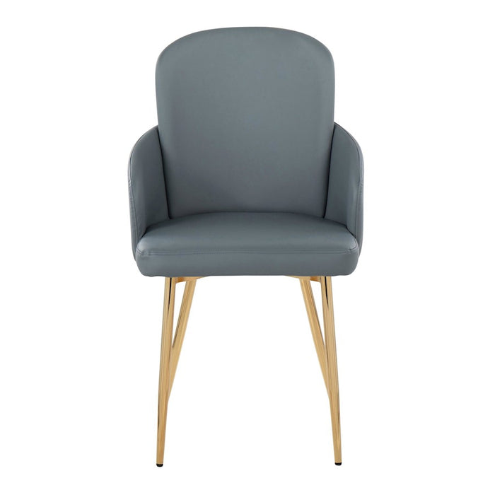 LumiSource Dahlia Dining Chair, Set of 2, Gold/Grey PU/Chrome