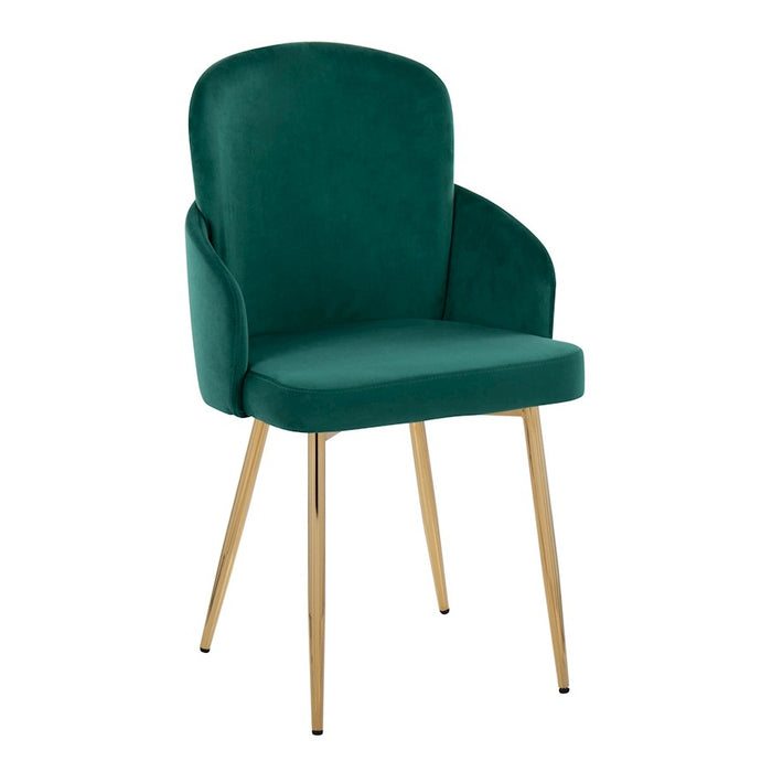 LumiSource Dahlia Dining Chair, Set of 2, Gold/Green Velvet