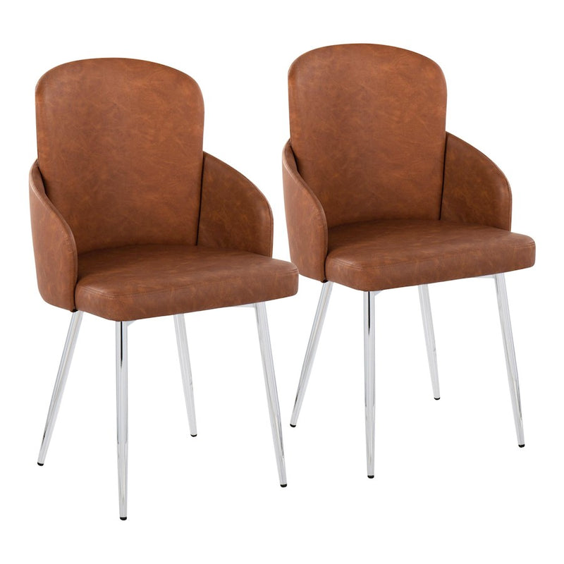 LumiSource Dahlia Dining Chair, Set of 2 in Camel PU/Chrome - CH-DAHLIA2SVCAM2