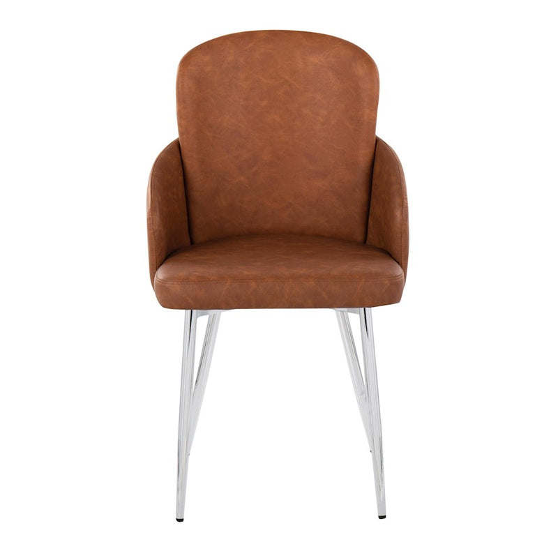 LumiSource Dahlia Dining Chair Set of 2 | Camel PU and Chrome Metal | Dining Room & Kitchen Seating | 22 x 22.5 x 34.25 in | Model CH-DAHLIA2SVCAM2