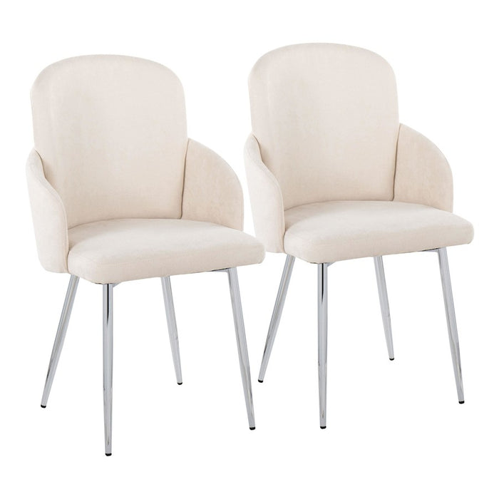 LumiSource Dahlia Dining Chair, Set of 2, Cream Fabric/Chrome - CH-DAHLIA2SVFCR2