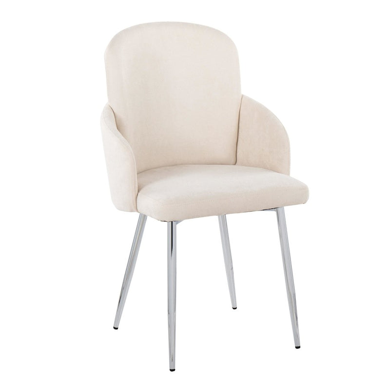 LumiSource Dahlia Dining Chair, Set of 2, Cream Fabric/Chrome