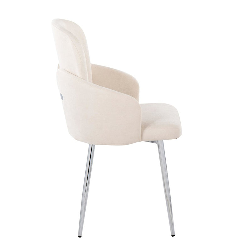 LumiSource Dahlia Dining Chair, Set of 2, Cream Fabric/Chrome