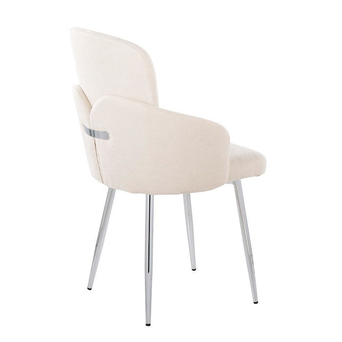 LumiSource Dahlia Dining Chair, Set of 2, Cream Fabric/Chrome