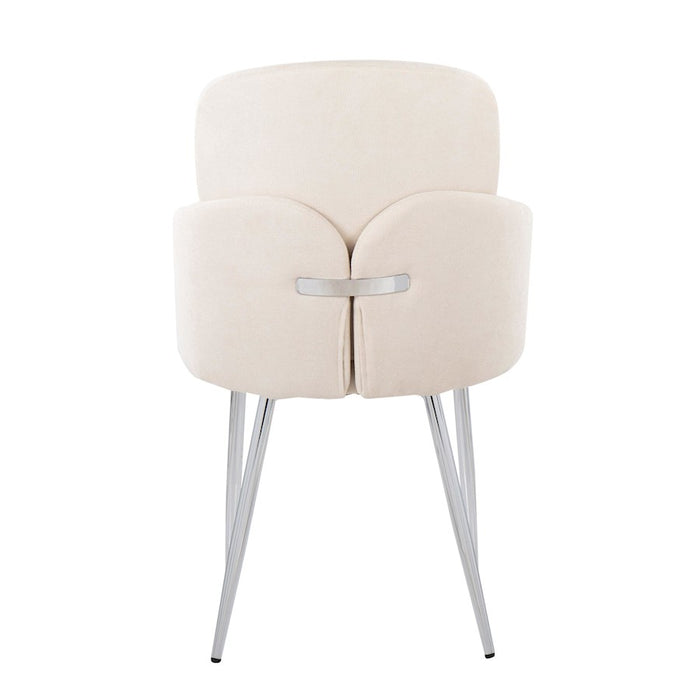 LumiSource Dahlia Dining Chair, Set of 2, Cream Fabric/Chrome