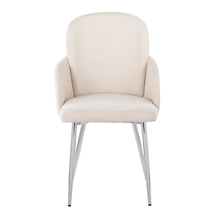 LumiSource Dahlia Dining Chair, Set of 2, Cream Fabric/Chrome