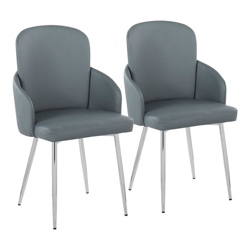 LumiSource Dahlia Dining Chair, Set of 2 in Grey PU/Chrome - CH-DAHLIA2SVGY2