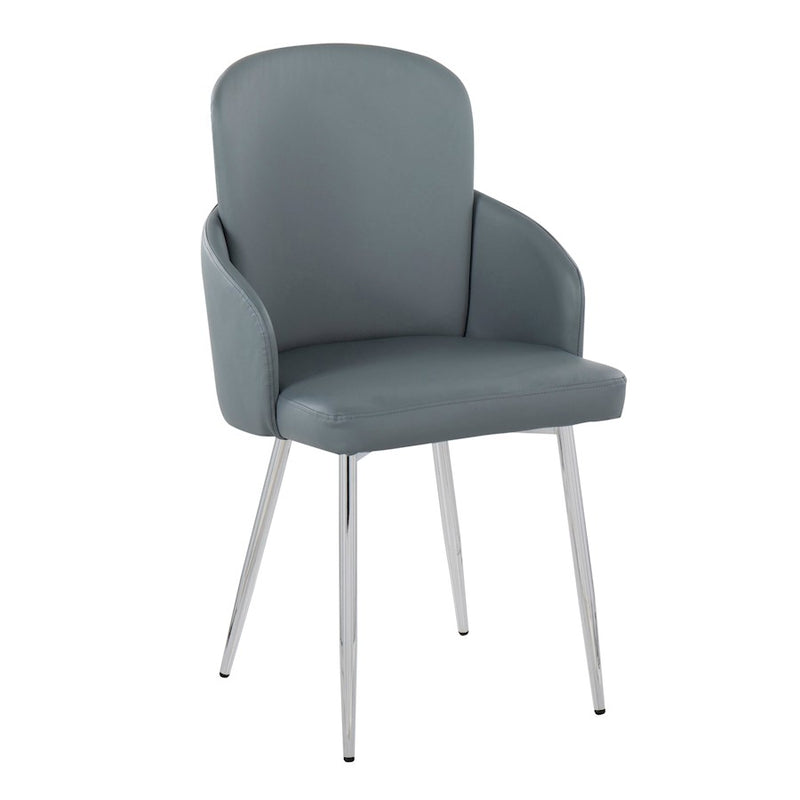 LumiSource Dahlia Dining Chair, Set of 2 in Grey PU/Chrome