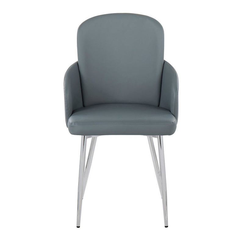 LumiSource Dahlia Dining Chair Set of 2 | Grey PU and Chrome Metal | Dining Room & Kitchen Seating | 22 x 22 x 34 in | Model CH-DAHLIA2SVGY2