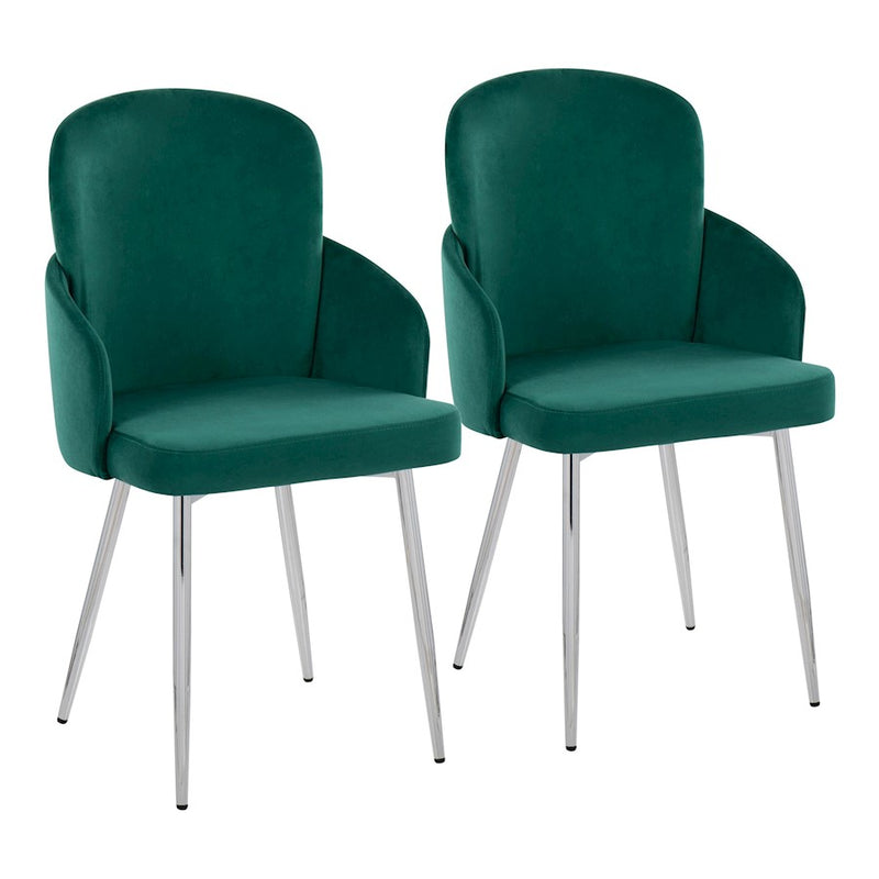 LumiSource Dahlia Dining Chair Set of 2 | Green Velvet and Gold/Chrome Metal | Dining Room & Kitchen Seating | Model CH-DAHLIA2SVVGN2