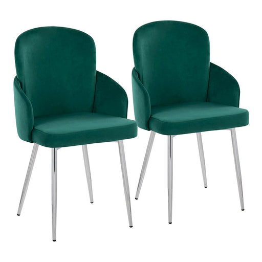 LumiSource Dahlia Dining Chair, Set of 2, Green/Gold/Chrome - CH-DAHLIA2SVVGN2