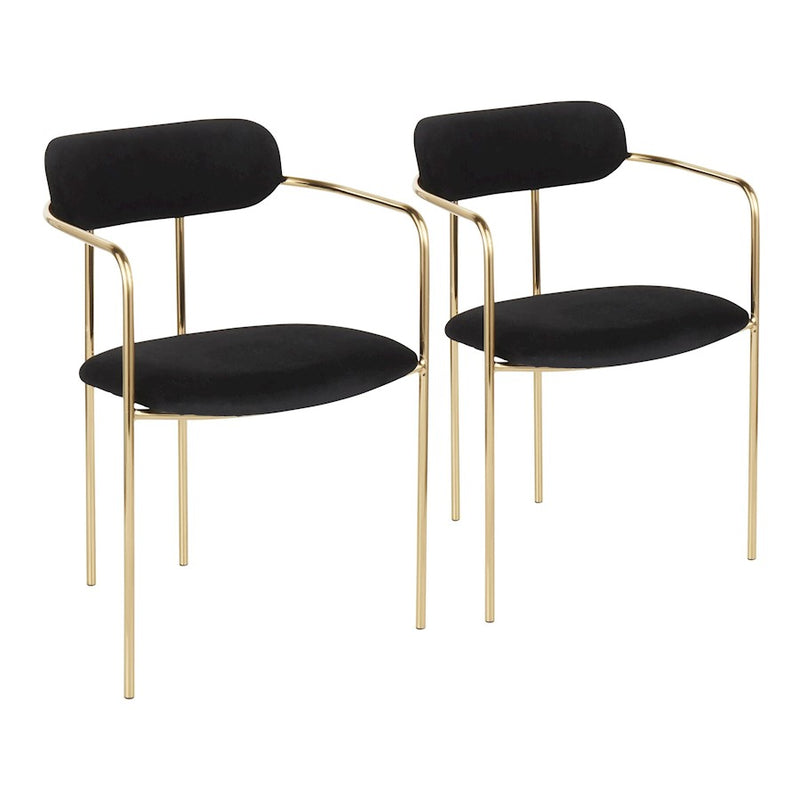 LumiSource Demi Dining Chair Set/2 | Gold Metal Frame & Black Velvet | Modern Dining Room & Kitchen Seating | 20 x 20 x 30 in | Model CH-DEMIAUVBK2