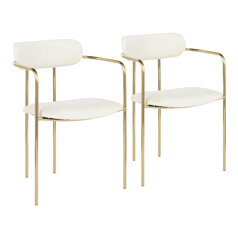 LumiSource Demi Dining Chair Set/2 | Gold Metal Frame & Cream Velvet | Modern Dining Room & Kitchen Seating | 20 x 20 x 30 in | Model CH-DEMIAUVCR2