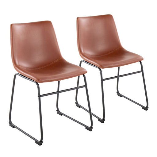 LumiSource Duke Side Chair, Set of 2, Black Steel/Cognac PU - CH-DUKEBKCG2