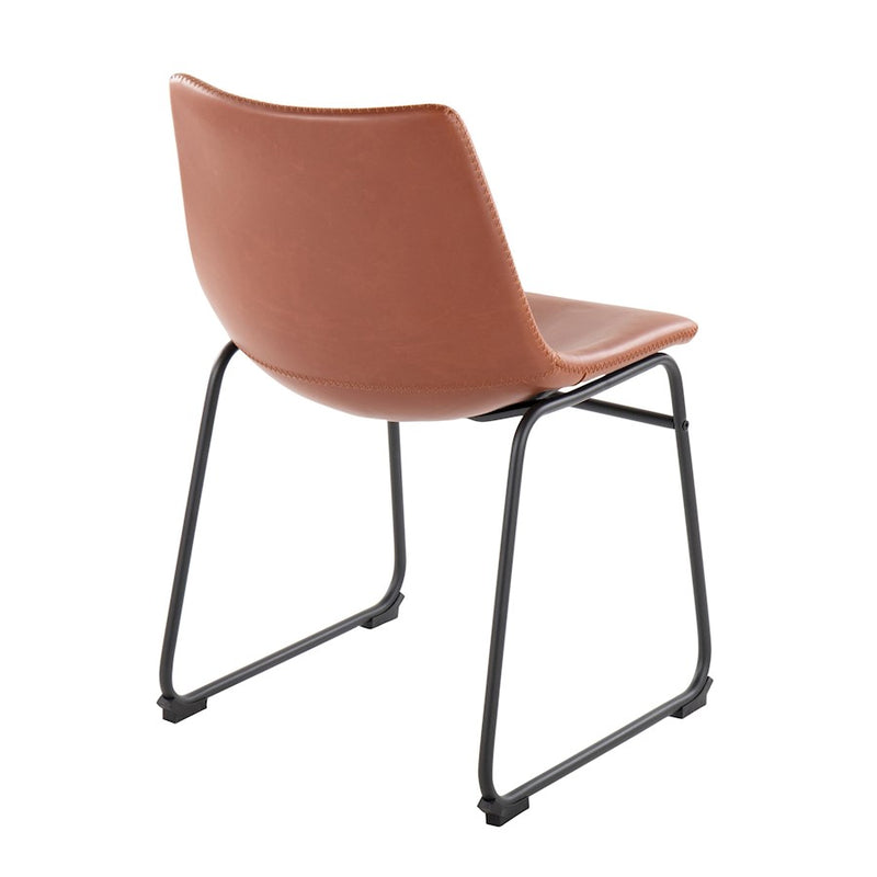 LumiSource Duke Side Chair, Set of 2, Black Steel/Cognac PU