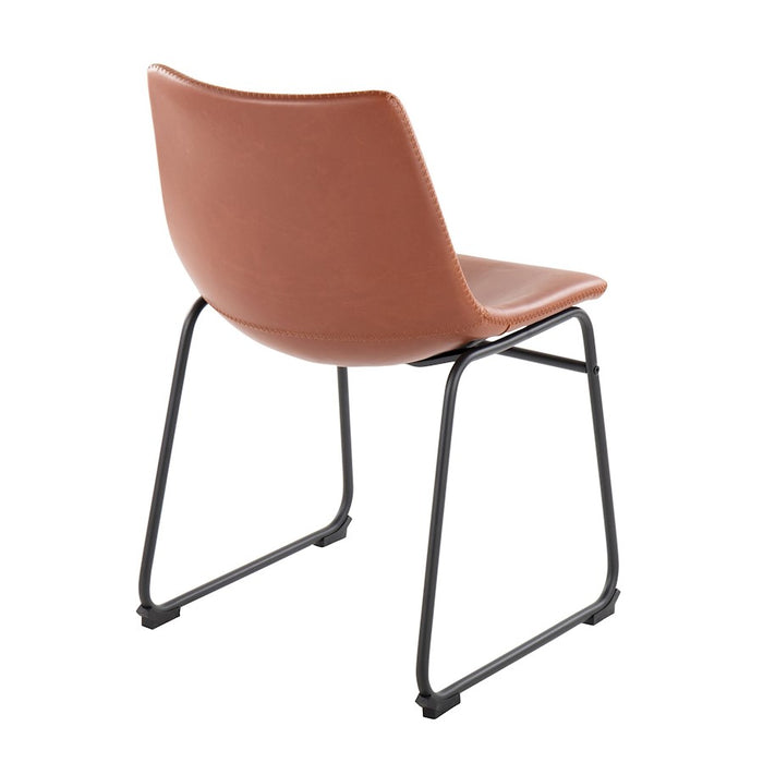 LumiSource Duke Side Chair, Set of 2, Black Steel/Cognac PU