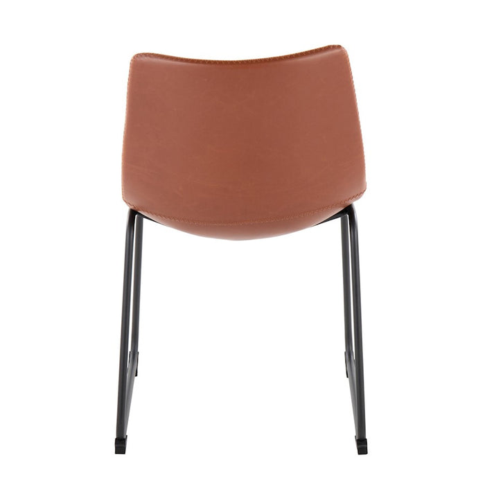 LumiSource Duke Side Chair, Set of 2, Black Steel/Cognac PU