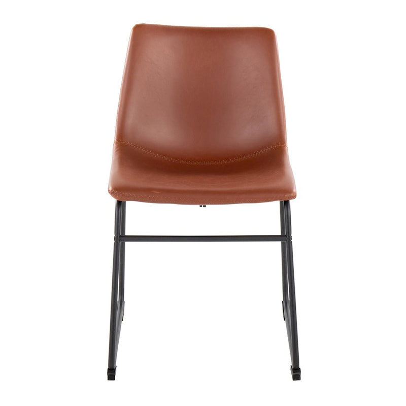 LumiSource Duke Side Chair, Set of 2, Black Steel/Cognac PU