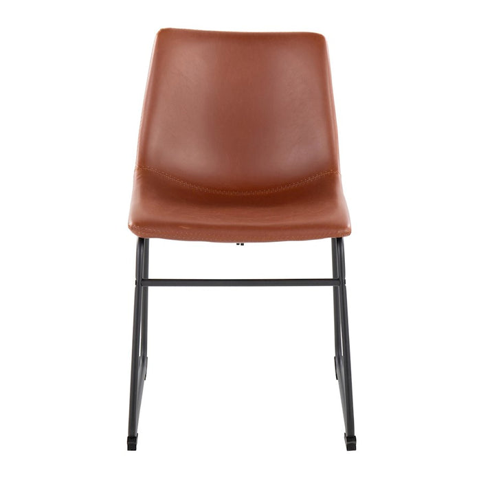 LumiSource Duke Side Chair, Set of 2, Black Steel/Cognac PU