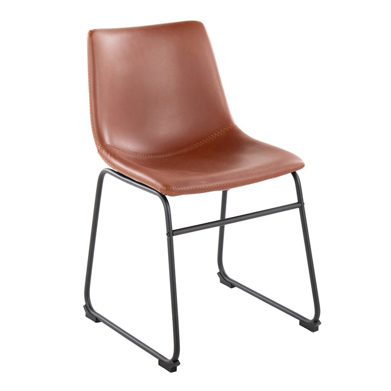 LumiSource Duke Side Chair, Set of 2, Black Steel/Cognac PU