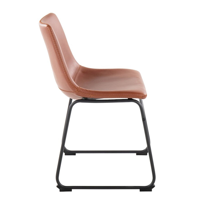 LumiSource Duke Side Chair, Set of 2, Black Steel/Cognac PU