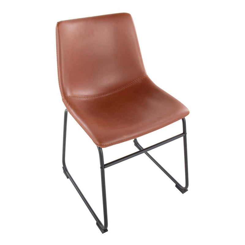 LumiSource Duke Side Chair, Set of 2, Black Steel/Cognac PU