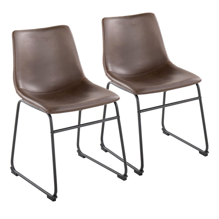 LumiSource Duke Side Chair, Set of 2, Black Steel/Espresso PU - CH-DUKEBKE2