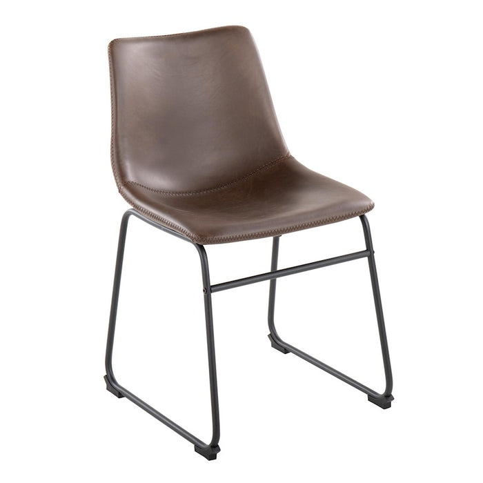 LumiSource Duke Side Chair, Set of 2, Black Steel/Espresso PU