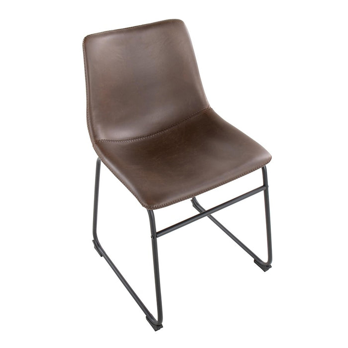 LumiSource Duke Side Chair, Set of 2, Black Steel/Espresso PU