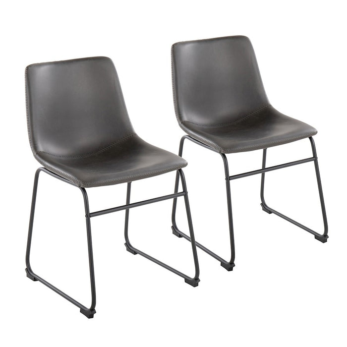 LumiSource Duke Side Chair, Set of 2, Black Steel/Grey PU - CH-DUKEBKGY2