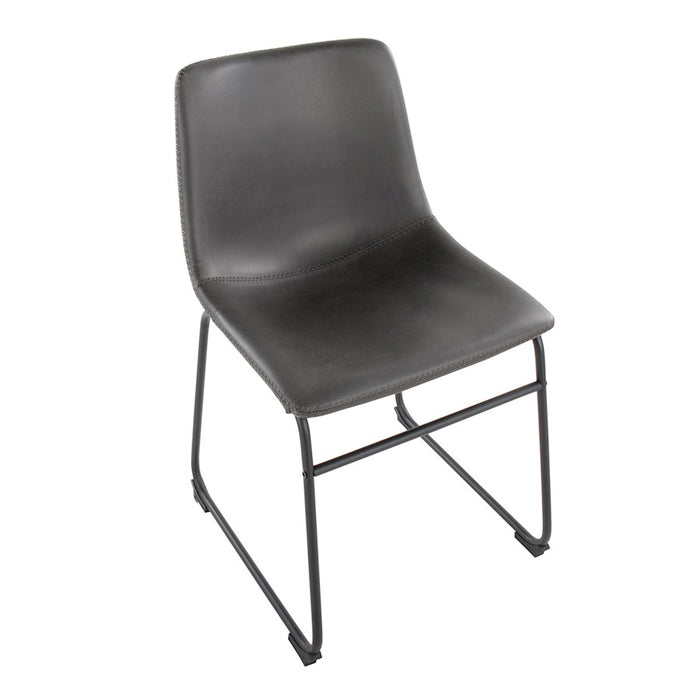 LumiSource Duke Side Chair, Set of 2, Black Steel/Grey PU
