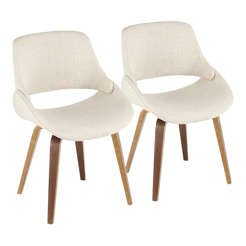 LumiSource Fabrizzi Dining/Accent Chair Set of 2 | Mid-Century Walnut Wood and Cream Fabric | Dining Room & Living Room | Model CH-FBCONLWL-CR2