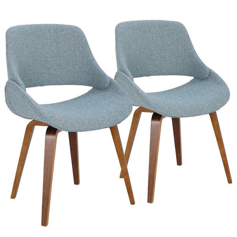 LumiSource Fabrizzi Dining/Accent Chair Set of 2 | Mid-Century Walnut and Blue Fabric | Dining Room & Living Room Seating | Model CH-FBCONLWLBU2