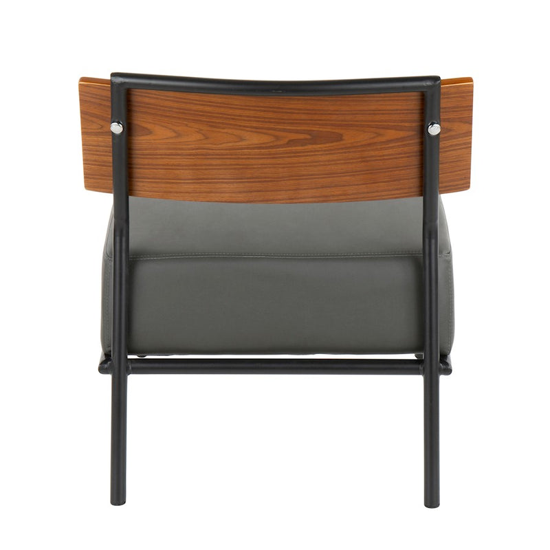 LumiSource Fiji Accent Chair | Grey Faux Leather & Walnut Wood | Living Room & Office Seating | 25 x 24.25 x 28 in | Model CH-FIJIBK-GY