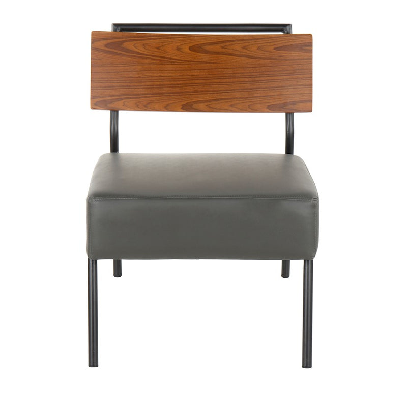 LumiSource Fiji Accent Chair | Grey Faux Leather & Walnut Wood | Living Room & Office Seating | 25 x 24.25 x 28 in | Model CH-FIJIBK-GY