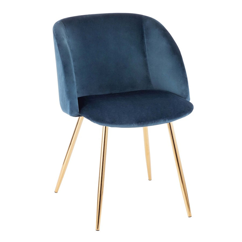 LumiSource Fran Chair Set of 2 | Gold Metal and Blue Velvet | Dining Room & Accent Seating | 21 x 23 x 32 in, Seat H 18.5 in | Model CH-FRANAU-BU2